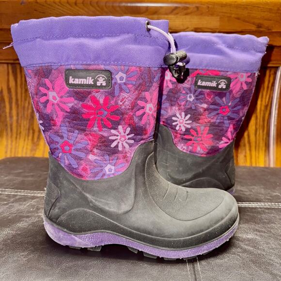 Kamik Girls Stormin 2 Fleece Winter Snow Boots Purple and Black - Size 1 - Picture 1 of 6
